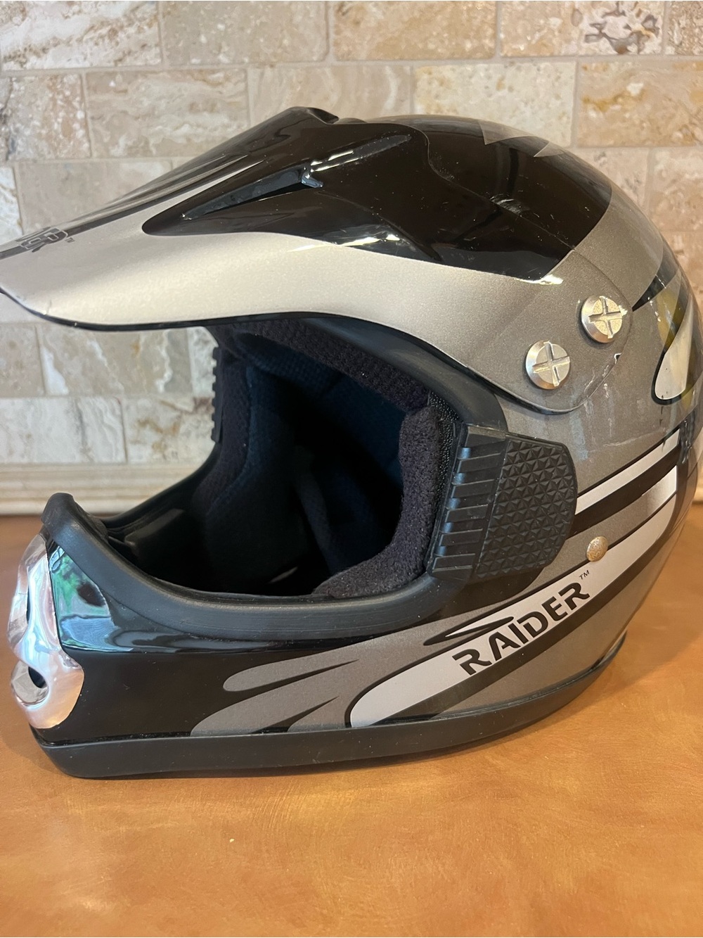 Raider Off Road Helmet ; Black and Silver, Adult Small or YL